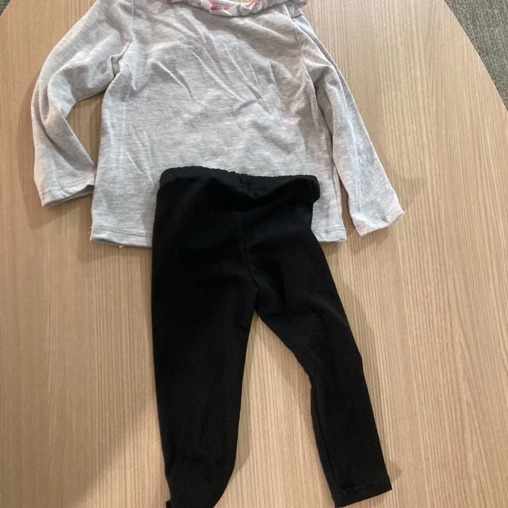 Disney Classic Mickey and Friends Set Gray Long Sleeve Top Black Pants 12 Months